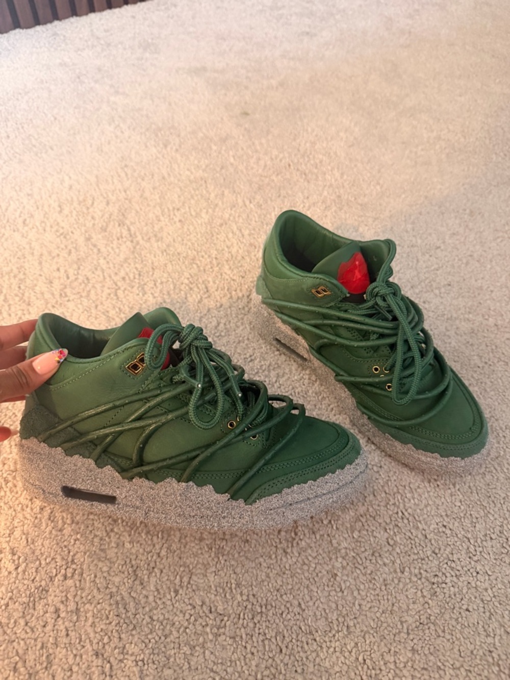 Teyana Taylor Jordan 3 Jordan Green Low-Top Sneakers with Red Tongue Accent